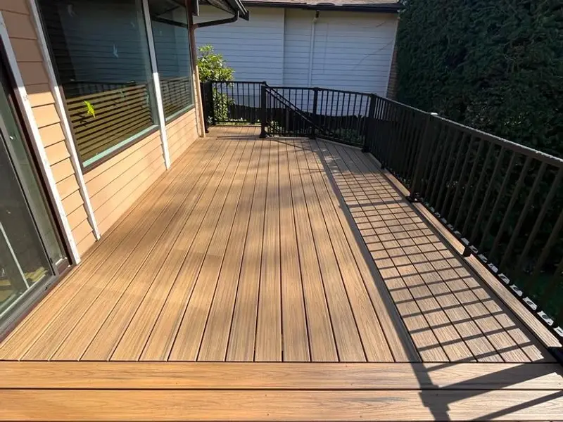Composite deck with stairs and railing