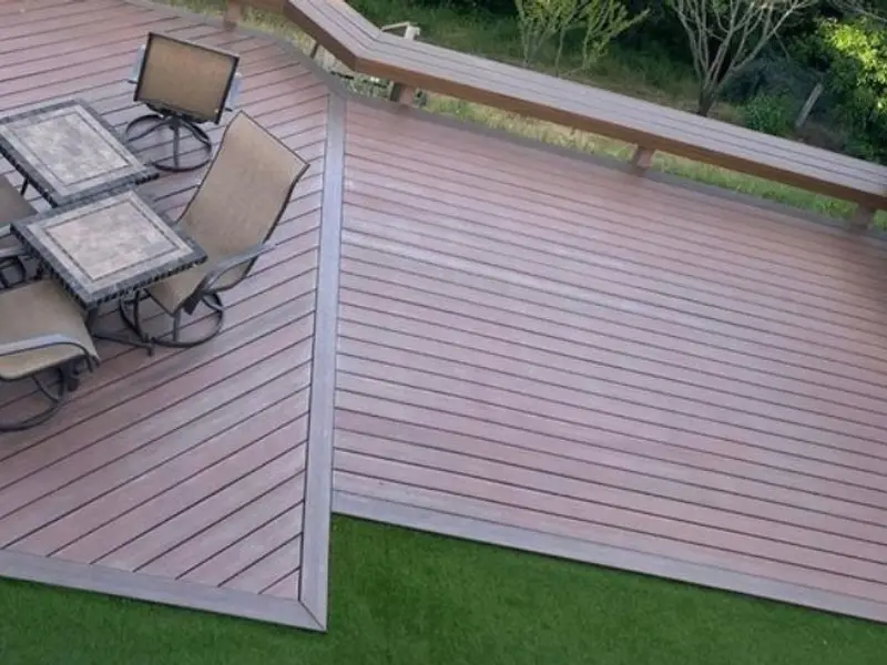 Diagonal composite deck with built-in bench