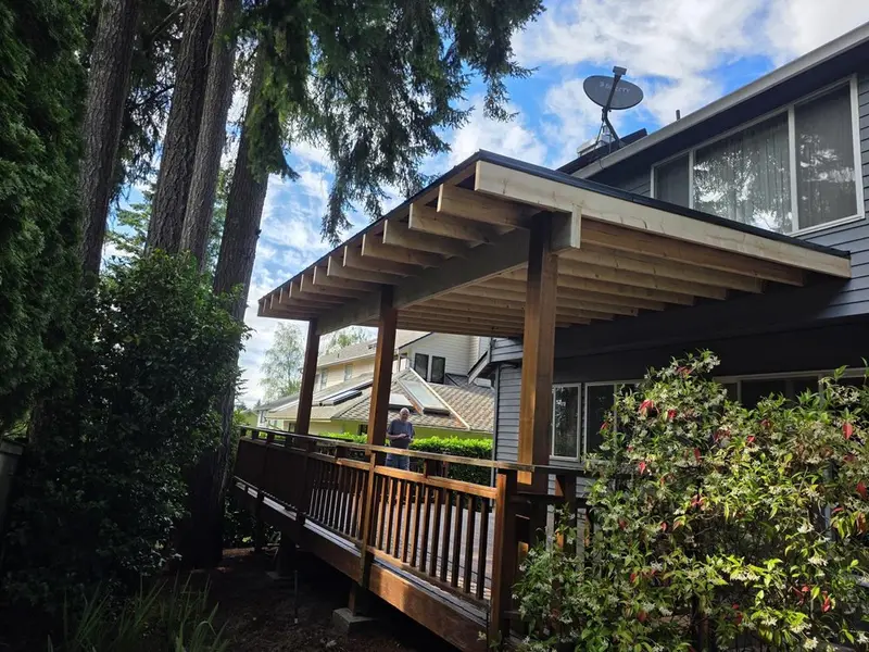 Wood deck with attached patio roof
