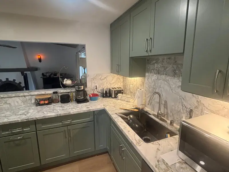 Kitchen remodel with sage green cabinets